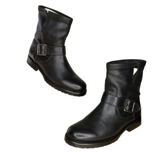 Frye Natalie Engineer Short Boots NEW Size 6 Black Leather Moto Biker Pu…